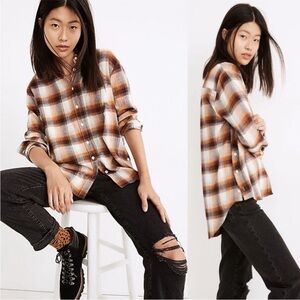 Madewell Flannel Side-Button Ex-Boyfriend Shirt Bickett Plaid Long Sleeve